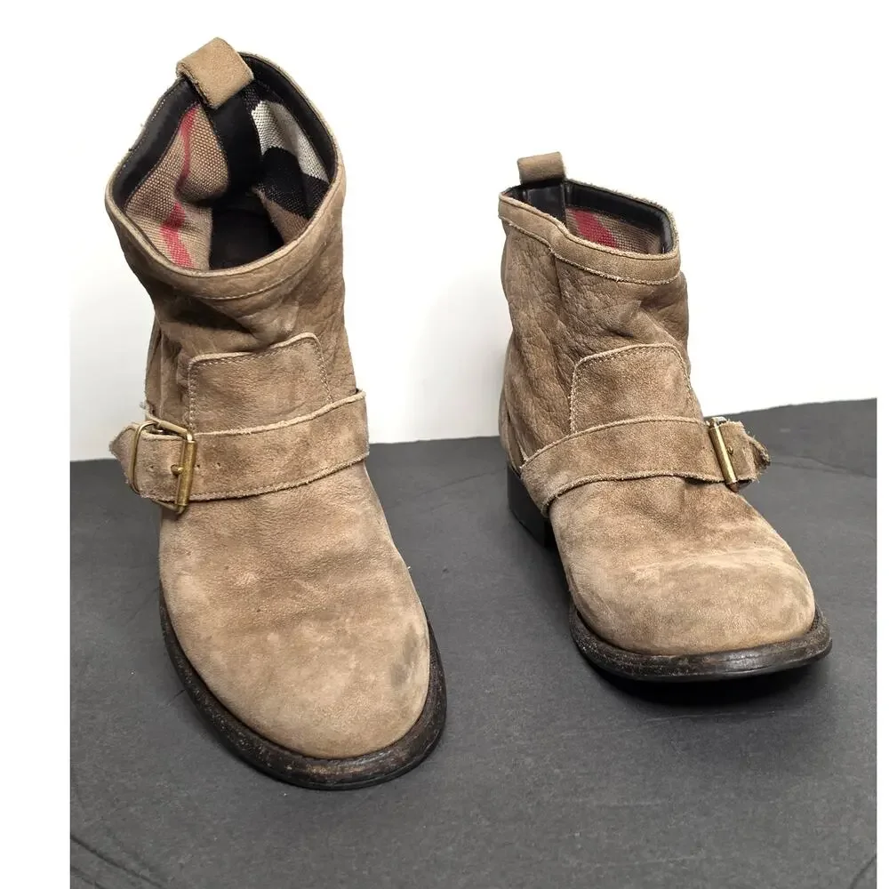 Burberry Tan Suede Motor Biker Short Ankle Boots Size 39 EU - Picture 3 of 8